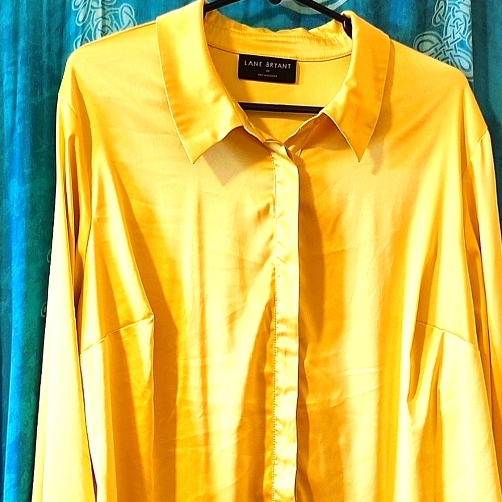 Lane Bryant Bright Yellow Satin Button-up Dress Shirt Women's 20 NWOT